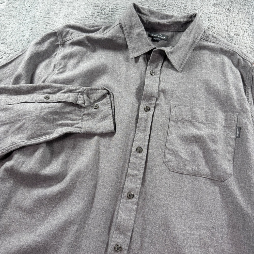 Eddie Bauer Mens XXL Gray Flannel Long Sleeve Button Down Cotton Shirt